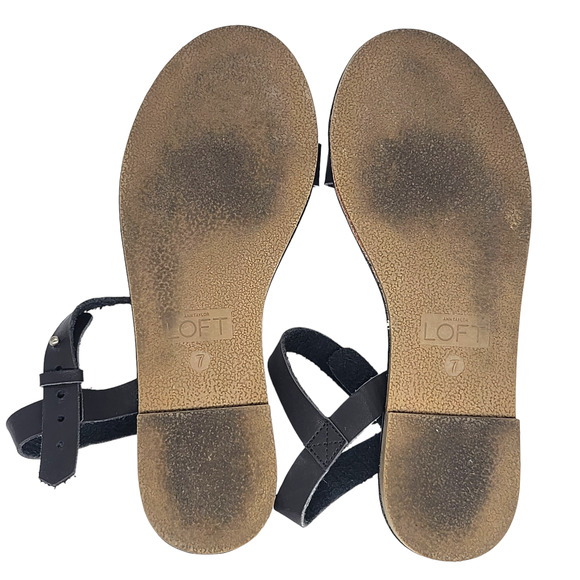 Ann Taylor Loft Sandals 7 Ankle Strappy Black Gladiator Rustic Summer Beach - Picture 7 of 8